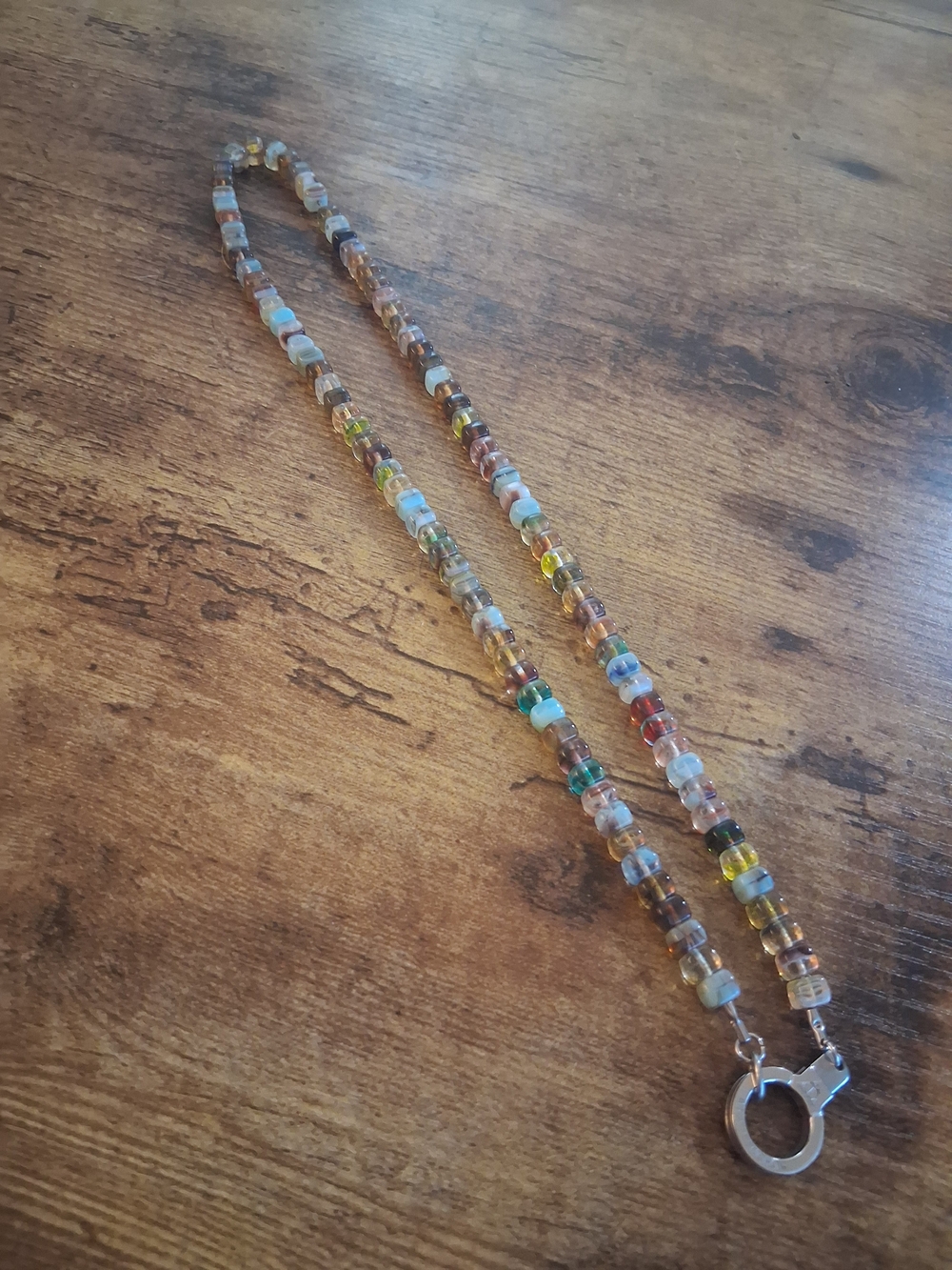 Natural Stone 18" Air And Anchor Bead Necklace with Silver Cuff Keeper